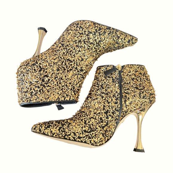 NEW Manolo Blahnik Size 35.5 EU Pluta Golden Speck Metallic-Stiletto Booties - Picture 4 of 16